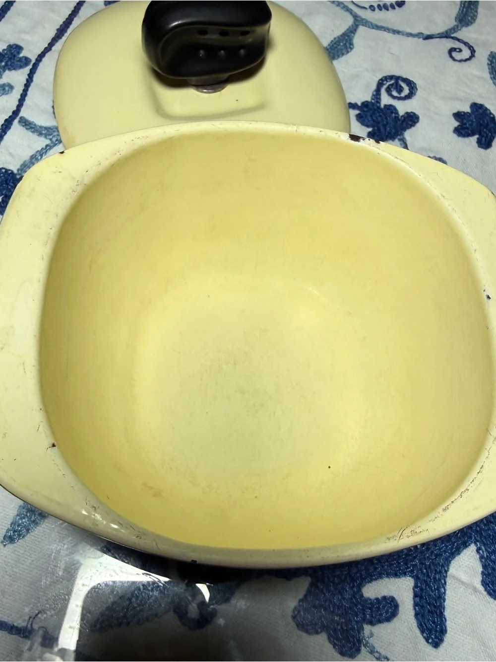 Vintage Cameron Clay Covered Casserole Bake Oven USA Green & Yellow 1 Qt Packers